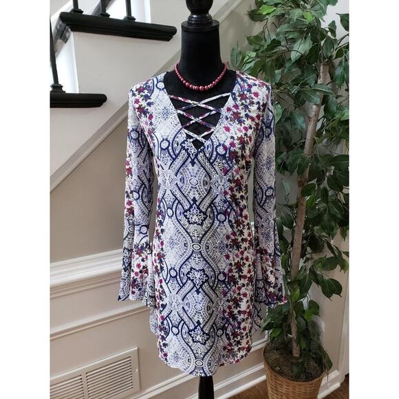 Speechless Women's Multicolor Polyester V-Neck Long Sleeve Knee Length Dress M - Picture 1 of 13